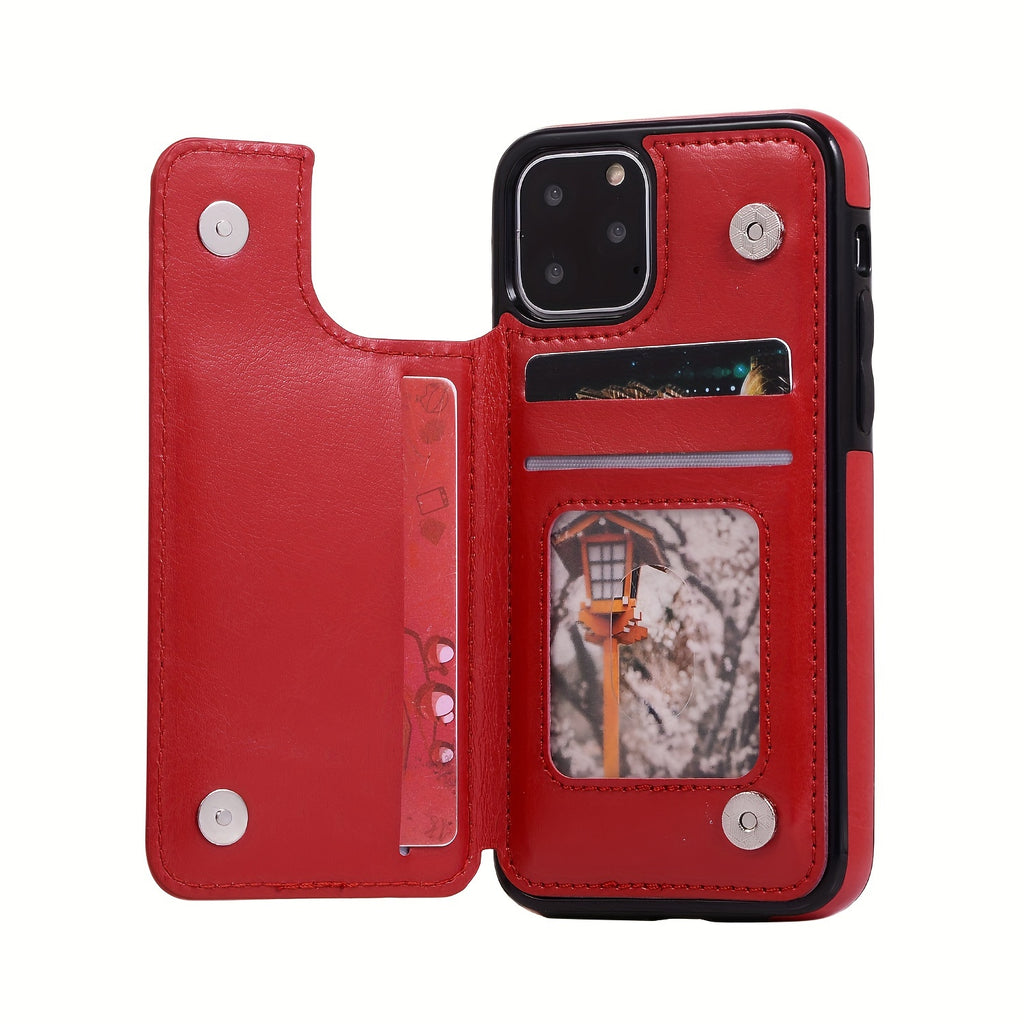 For  15/ 14/ 13/ 12/ 11 Pro Max/ Mini/ XR/ XS Max/ SE 2022/2020/ 7/ 8 Plus Wallet Case With Card Holder, PU Faux Leather Kickstand Card Slots Case, Double Magnetic Clasp And Durable Shockproof Cover