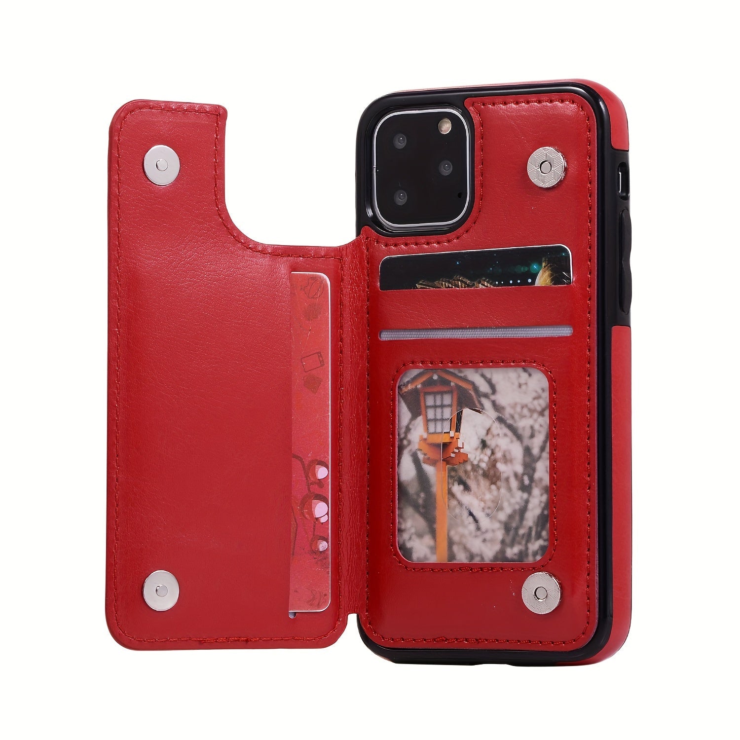 For  15/ 14/ 13/ 12/ 11 Pro Max/ Mini/ XR/ XS Max/ SE 2022/2020/ 7/ 8 Plus Wallet Case With Card Holder, PU Faux Leather Kickstand Card Slots Case, Double Magnetic Clasp And Durable Shockproof Cover