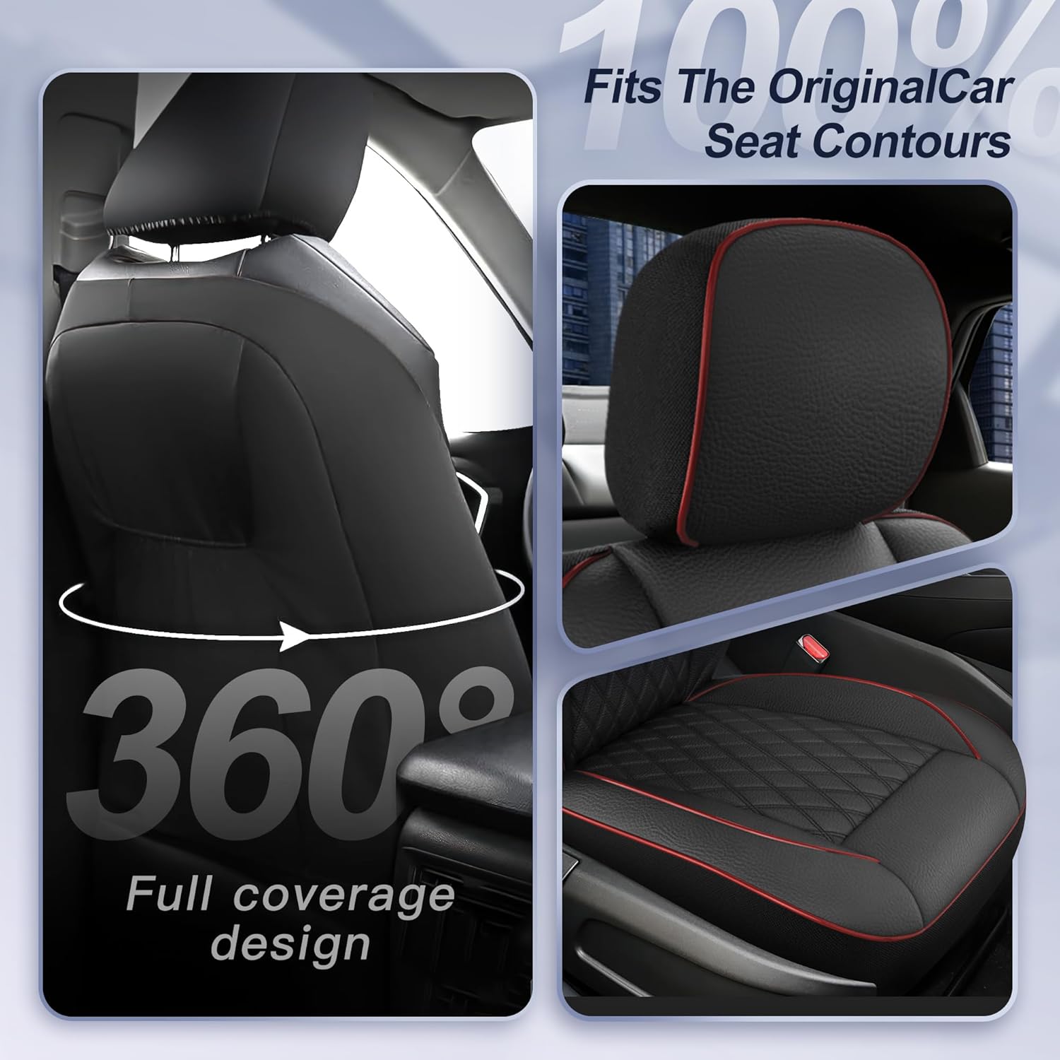 GIANT PANDA Front Car Seat Cover for Ford F150, Piping Leather Bucket Seat Covers Custom Fit Ford F250 F350 (Red+Black) 2-Pack, Faux Leather + Stretch Fabric