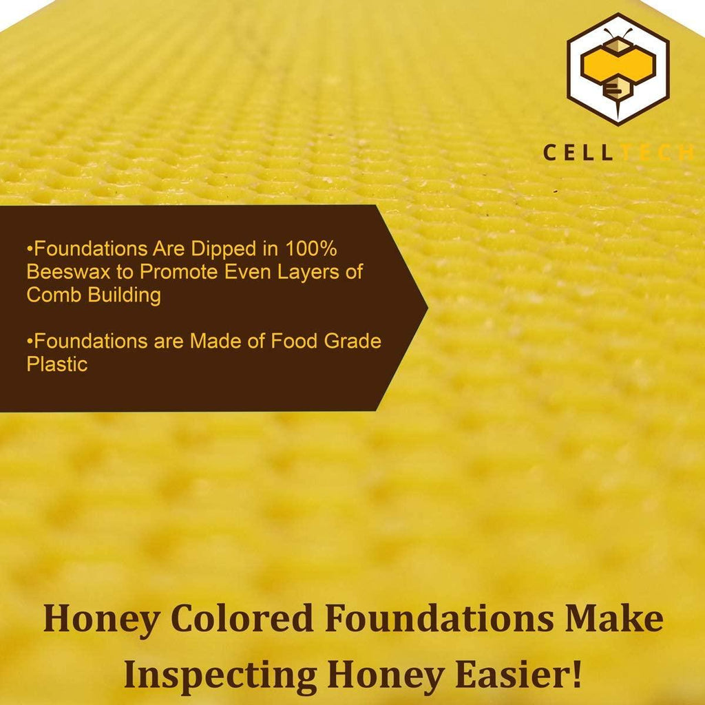 Hoover Hives - Medium Frames & Foundations (40 Pack) - Langstroth Beehive Wooden Frames, Natural Honey Colored Food Grade Plastic Foundations Dipped in Natural Beeswax