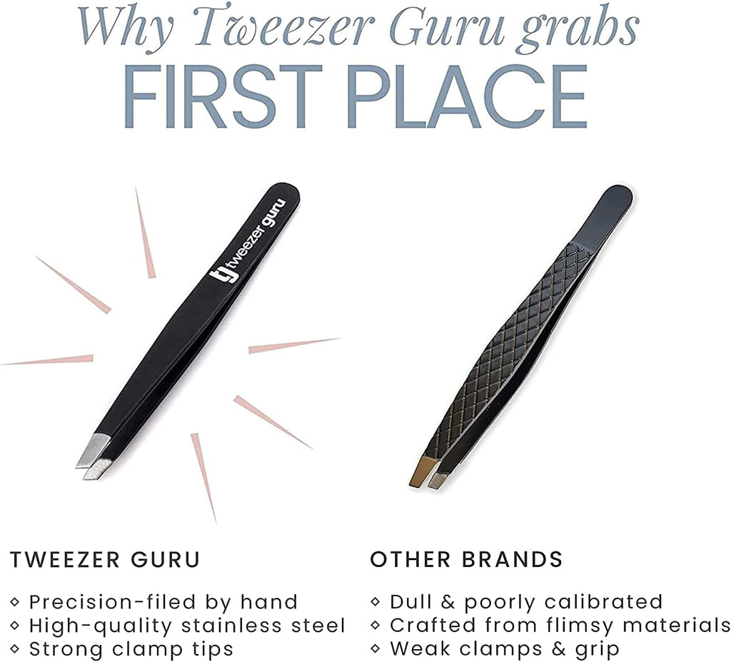Tweezer Guru Tweezers for Women - Slant Pointed Precision Tweezers for Eyebrows &amp; Ingrown Hair Removal - Blackhead and Splinter Tweezer with Sharp Needle Nose Point for Plucking (Purple)