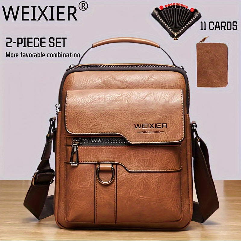 WEIXIER 1/2pcs Crossbody Bag, Men's Shoulder Bag, Retro Faux Leather Vertical Business Casual Satchel Bag, Men's Gift For Father/Anniversary