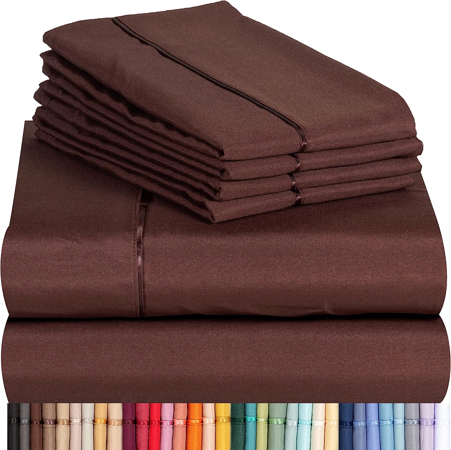 LuxClub Twin XL Sheets Set - Soft Twin Bed Sheets for Boys and Girls, 4 PC Deep Pockets 18" Eco Friendly Wrinkle Free Kids Fitted Sheets Machine Washable Hotel Bedding Silky Soft - Brown Twin XL