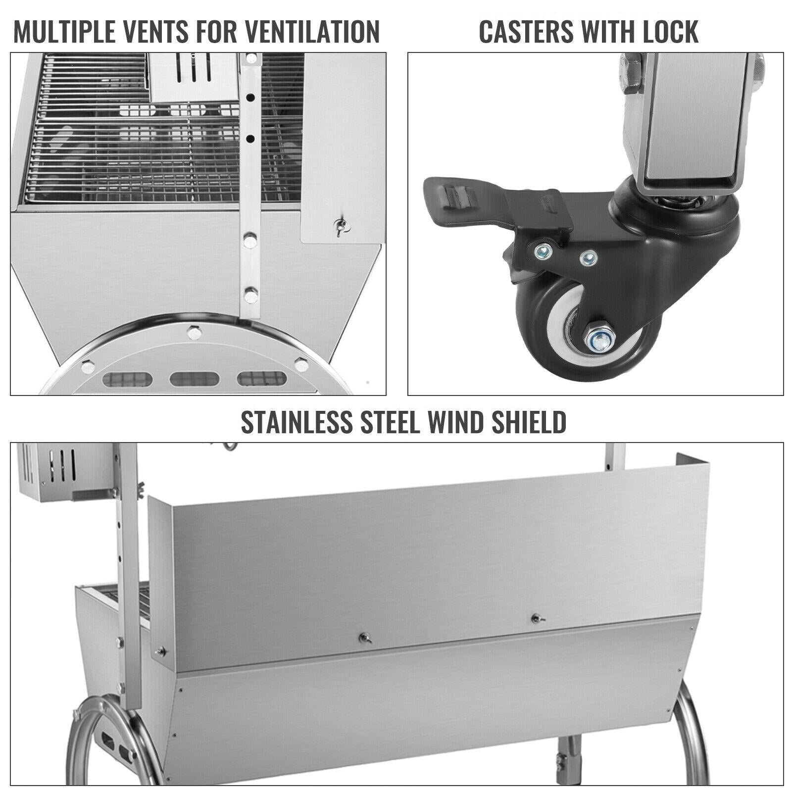 45W BBQ Roaster Rotisserie 132lb  Steel Pork Lamb Goat Spit Grill