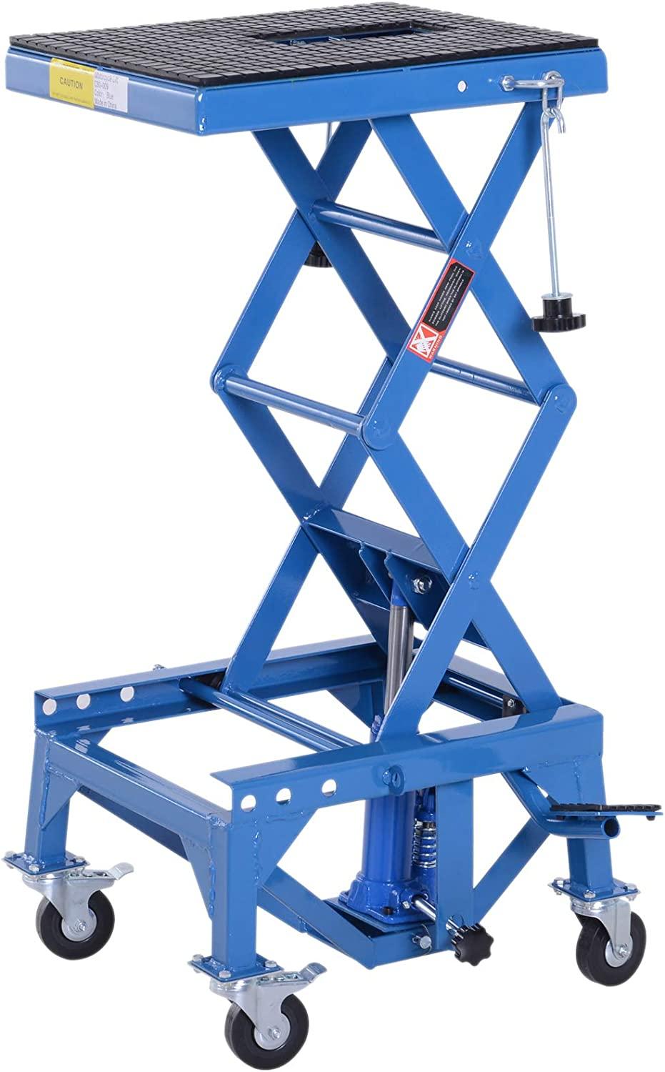 DURHAND 300 lbs Hydraulic Motorcycle Scissor Jack Lift Foot Step Wheels for Small Dirt Bikes