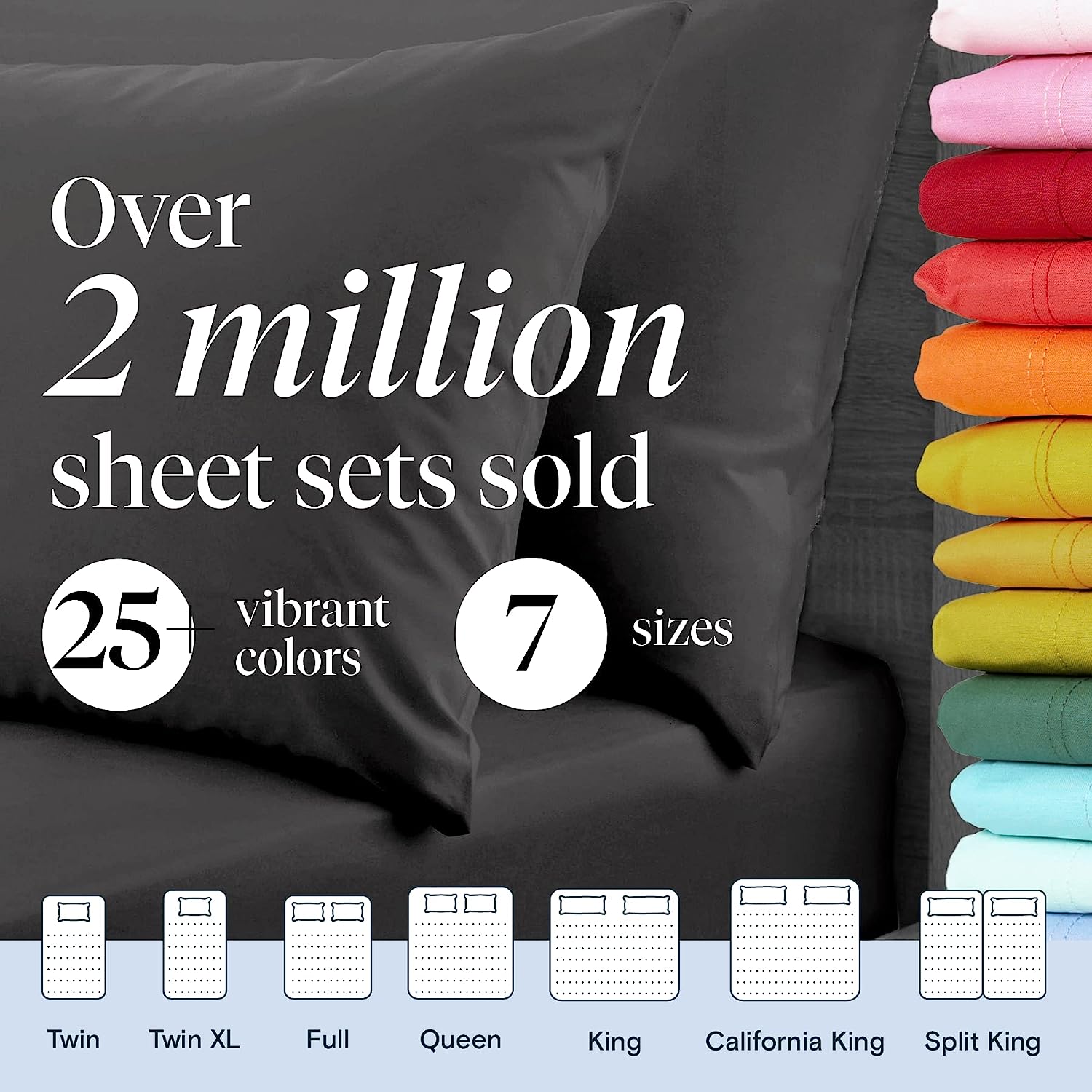 LuxClub 7 PC Split King Sheet Set Bamboo Sheets Deep Pockets 18" Eco Friendly Wrinkle Free Cooling Sheets Machine Washable Hotel Bedding Silky Soft - Grey Split King