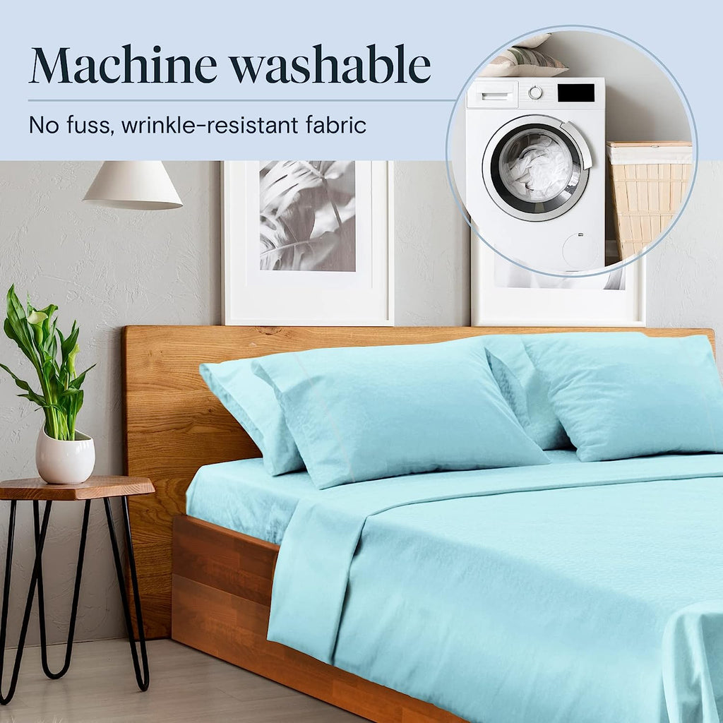LuxClub 7 PC Split King Sheet Set Bamboo Sheets Deep Pockets 18" Eco Friendly Wrinkle Free Cooling Sheets Machine Washable Hotel Bedding Silky Soft - Aqua Split King