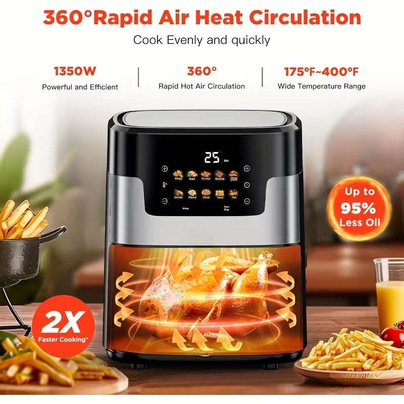 Air Fryers, Pro 10-in-1 with Large Capacity Basket, 95% Less Oil, Match Cook & Smart Finish to Roast, Broil& More for Quick, Easy Meals, Stainless Steel
