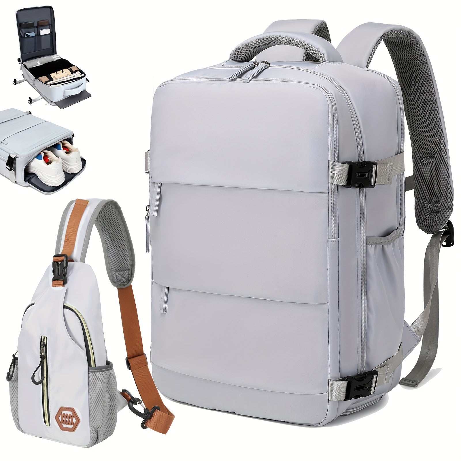 LarCapacity Travel Backpack With Shoe Compartment, Dacron Lightweight Laptop Daypack With Charging Port, Fashion Travel Commuter Bag