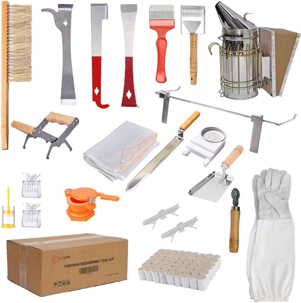 10-Frame Bee Hives and Supplies Starter Kit,Beehive Kit Dipped in Beeswax,Bee Keeping Supplies-All Beginners Kit Includes Beekeeping Supplies Tool Set and Bee Suit.