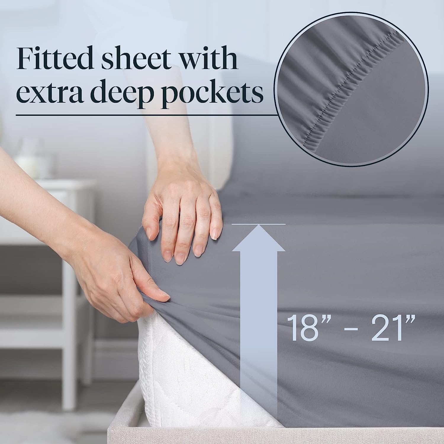 LuxClub 6 PC Extra Deep Pocket King Size Sheets &amp; Pillowcases Set - Hotel Bedding Silky Soft Eco Friendly Wrinkle Free Ultra Soft Cooling Bed Sheet Set deep Pocket up to 21" (King, Light Grey)