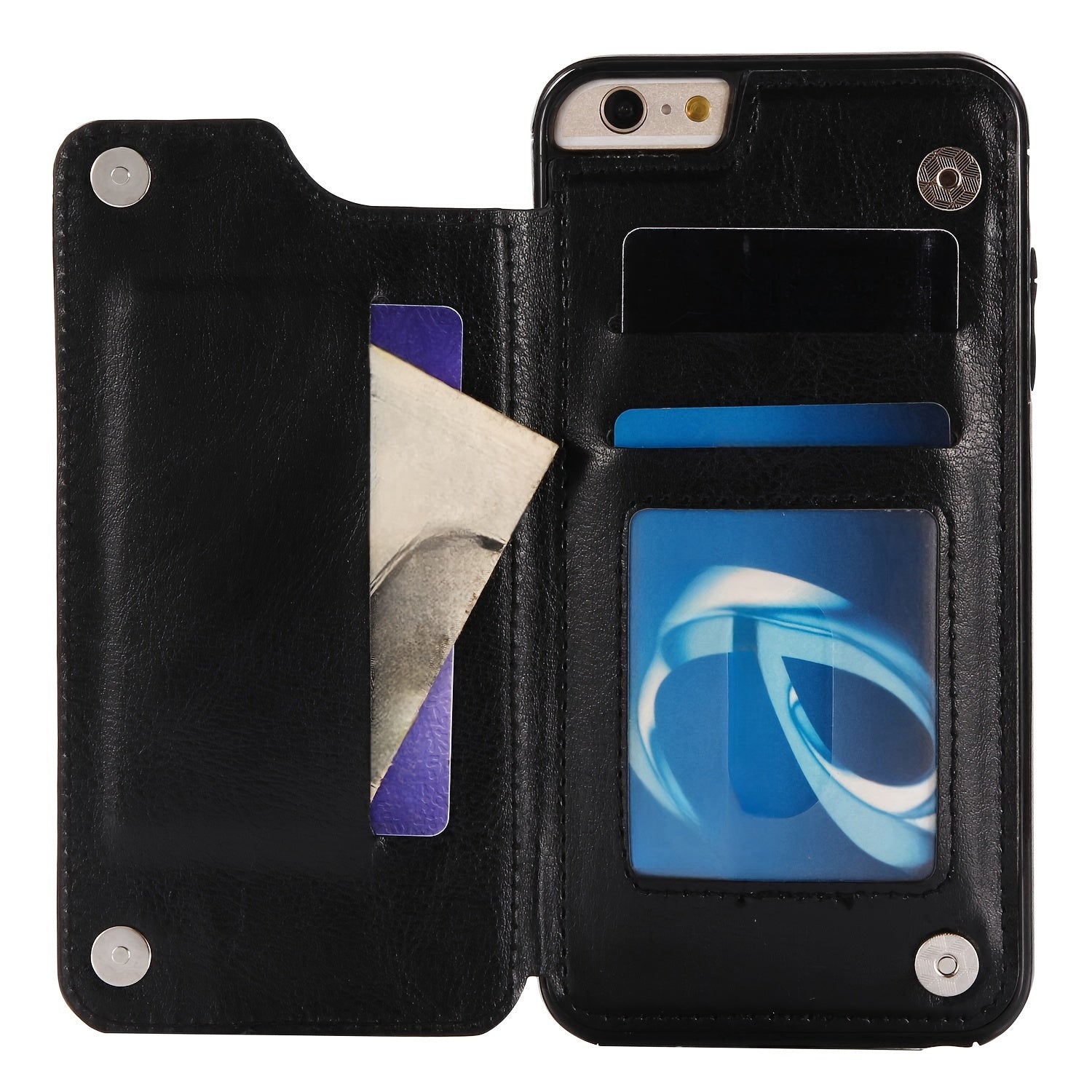 For  15/ 14/ 13/ 12/ 11 Pro Max/ Mini/ XR/ XS Max/ SE 2022/2020/ 7/ 8 Plus Wallet Case With Card Holder, PU Faux Leather Kickstand Card Slots Case, Double Magnetic Clasp And Durable Shockproof Cover