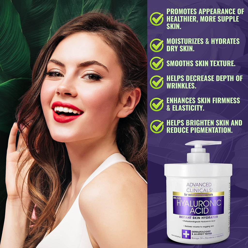 Advanced Clinicals Hyaluronic Acid Body Lotion &amp; Face Moisturizer W/Vitamin E | Hydrating Dry Skin Firming Lotion Minimizes Look Of Wrinkles, Stretch Marks, &amp; Crepey Skin | Skin Care Products, 2pc