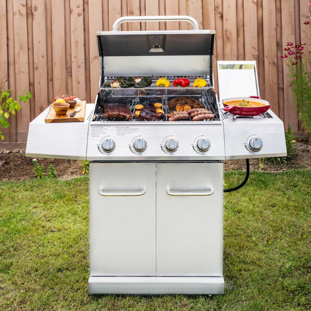 Propane Gas Grill 4 Burner with Side Burner  Steel Outdoor CooHome