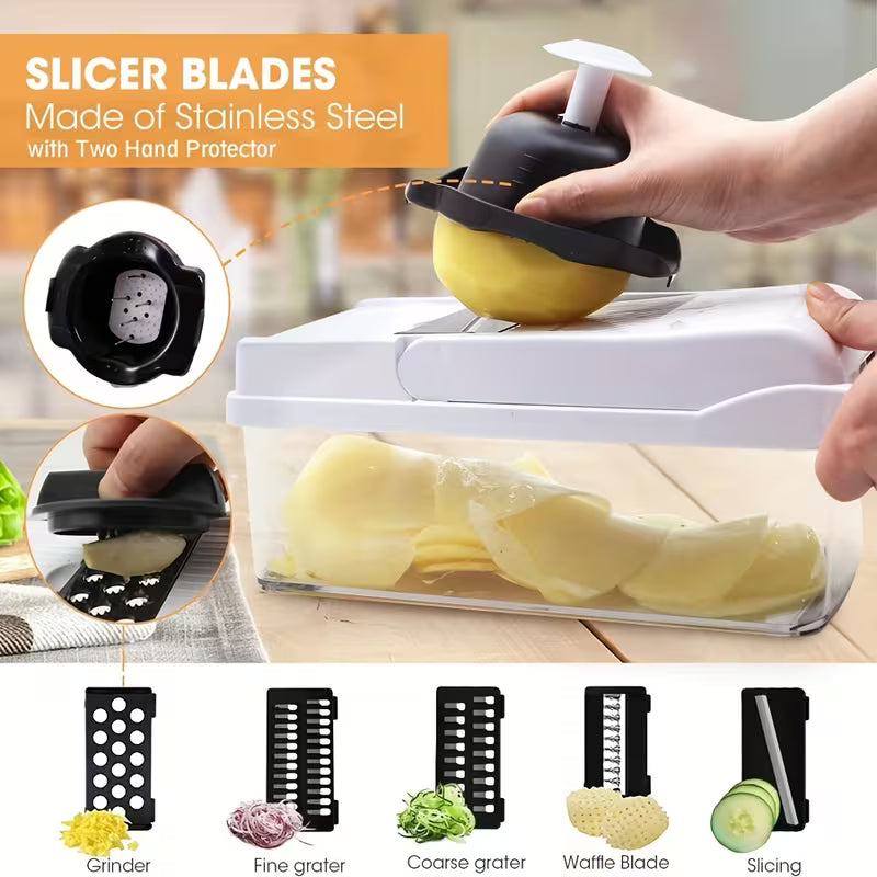 1 Set, 22in1/ 15in1, Vegetable Chopper, Multifunctional Fruit Slicer, Manual Food Grater, Vegetable Slicer, Cutter With Container, Onion Mincer Chopper, Household Potato Shredder, Kitchen Stuff, Kitchen Gadgets, Dorm Essentials Kitchen Accessories