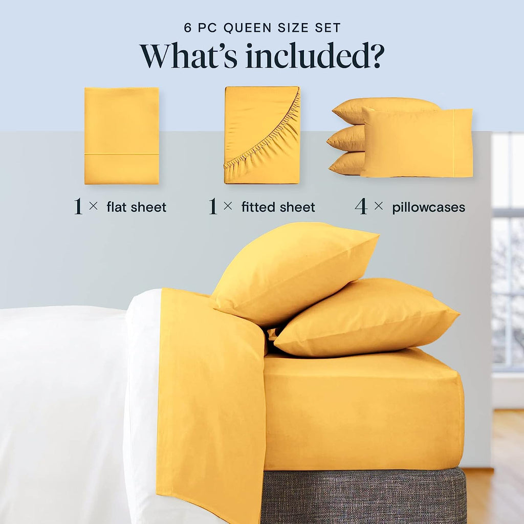 LuxClub 6 PC King Size Sheet Set Bamboo Sheets Deep Pockets 18" Eco Friendly Wrinkle Free Cooling Sheets Machine Washable Hotel Bedding Silky Soft - Medallion Gold King