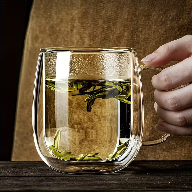 2/4pcs High Borosilicate Double-Layer Glass Mugs | Transparent Heat-Insulated Water Cup with Handles, Large Capacity, Perfect for Coffee, Tea, And Smoothies, Burn Prevention | Durable Glass, Transparent Design, Hand Wash Only