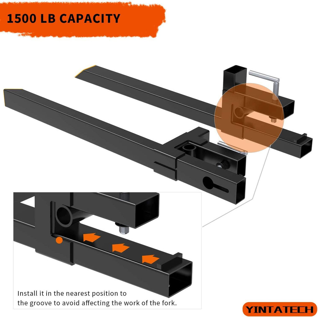 YINTATECH Clamp on Pallet Forks 43” Pallet Forks 1500lbs Heavy Duty for Loader Bucket Skid Steer Tractor