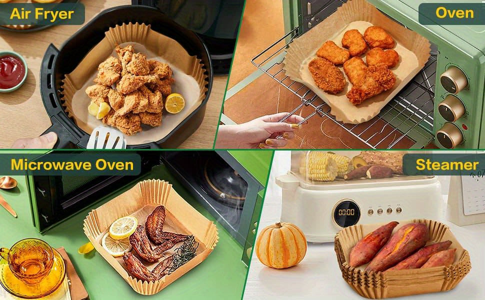 50pcs/100pcs/200pcs Air Fryer Disposable Paper Liners Square, Kitchen Accessories,Non-Stick Parchment Paper, Air Fryer Accessories, Oil Proof &amp; Water Proof, Paper Liner For BaRoasting Microwave Oven