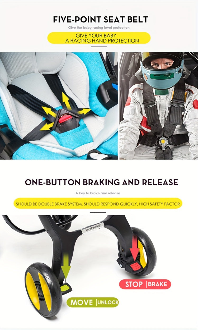 Effortless Baby Strolling, 4-in-1 Foldable Stroller For Use In Shopping Malls, Supermarkets, And Outdoors,  Thanksgiving, Christmas, Year Gift
