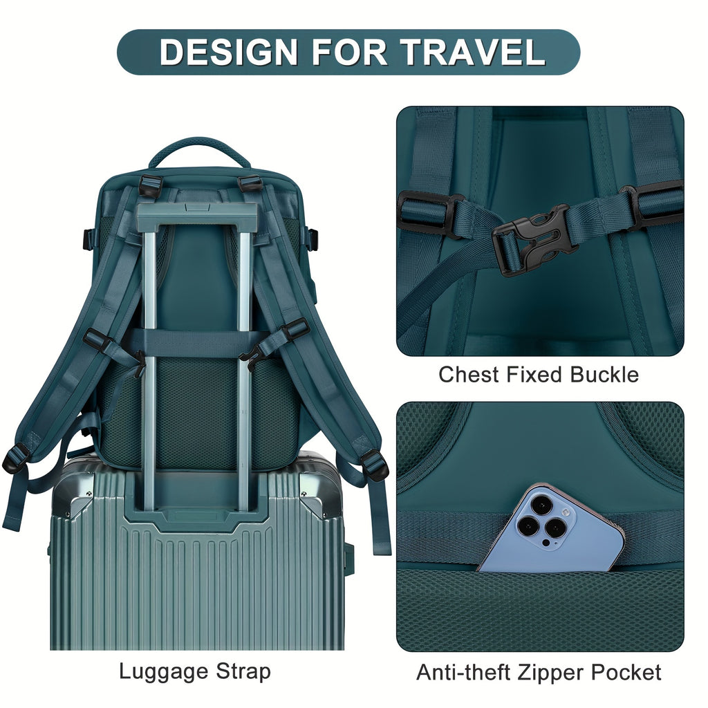 LarTravel Backpack, Carry On Backpack, HiBackpack, Waterproof Outdoor Sports Rucksack, Casual Daypack, School Bag, Fit 14 Inch Laptop With USB Charging Port &amp; Shoes Compartment