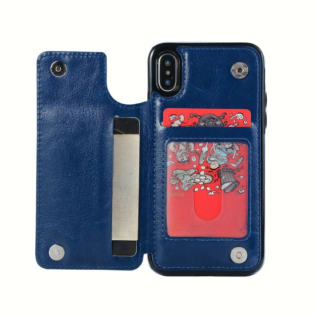 For  15/ 14/ 13/ 12/ 11 Pro Max/ Mini/ XR/ XS Max/ SE 2022/2020/ 7/ 8 Plus Wallet Case With Card Holder, PU Faux Leather Kickstand Card Slots Case, Double Magnetic Clasp And Durable Shockproof Cover