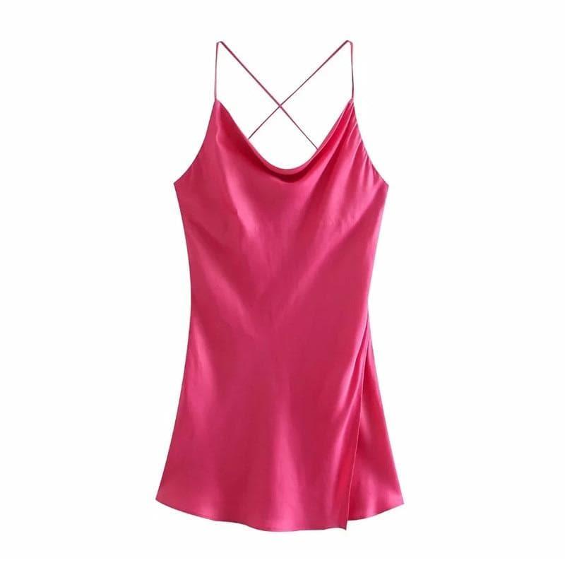 satin backless summer mini dress