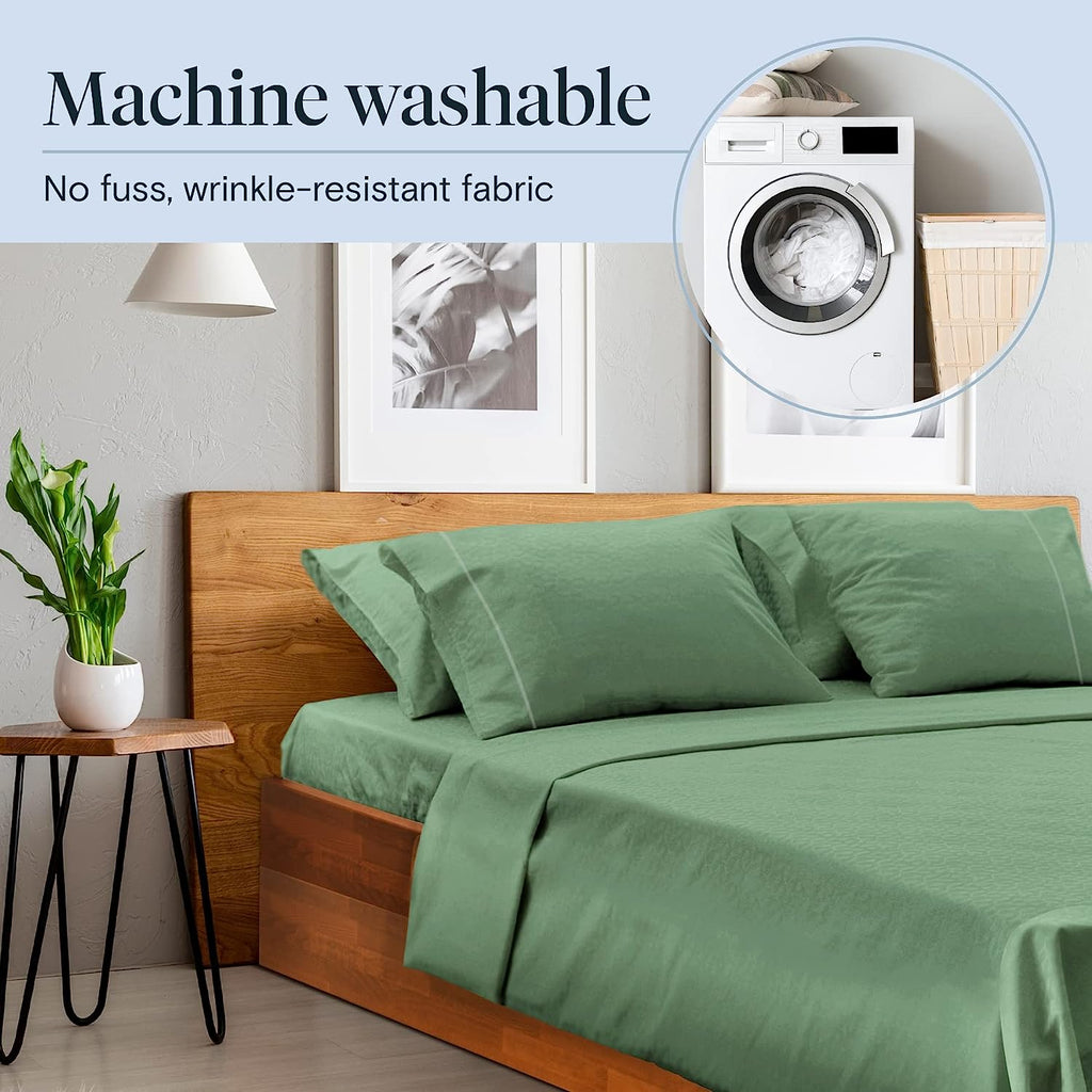 LuxClub 7 PC Split King Sheet Set Bamboo Sheets Deep Pockets 18" Eco Friendly Wrinkle Free Cooling Sheets Machine Washable Hotel Bedding Silky Soft - Tree Moss Green Split King