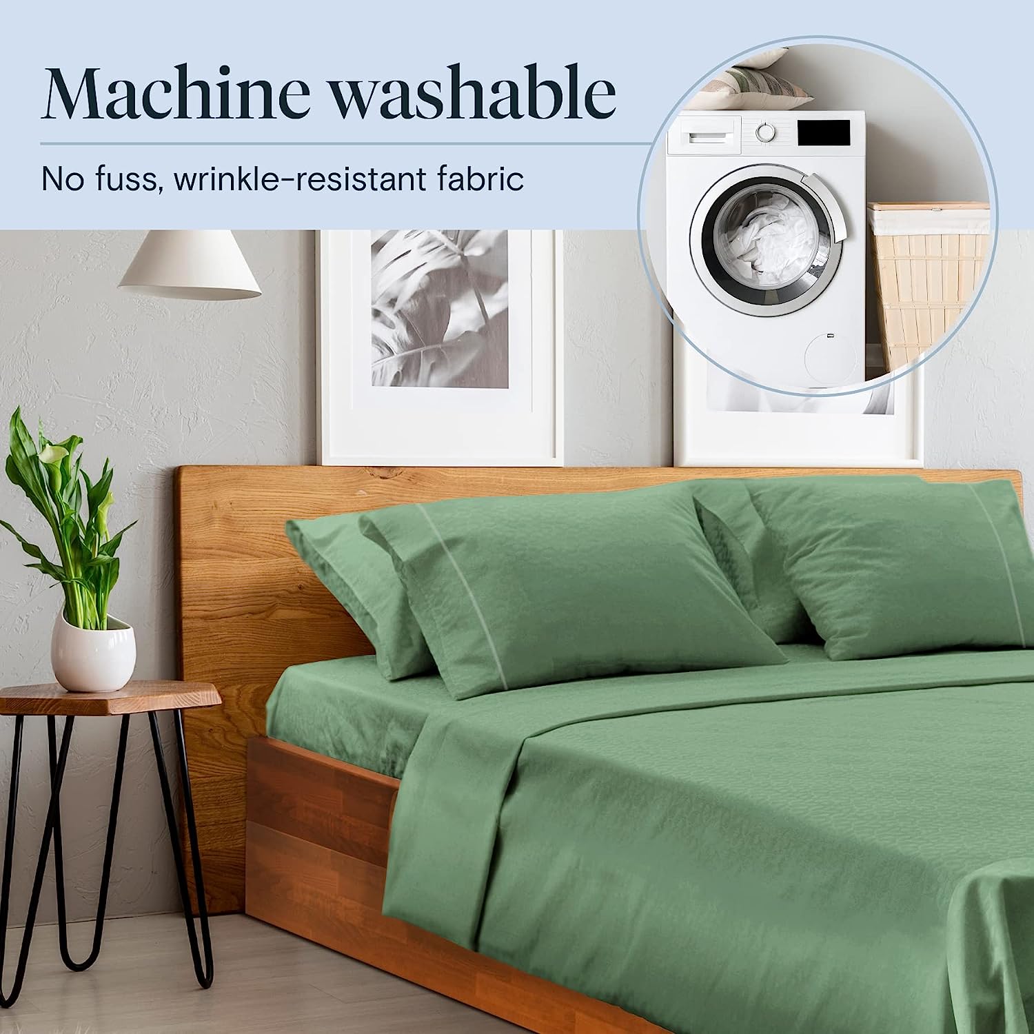 LuxClub 6 PC King Size Sheet Set Bamboo Sheets Deep Pockets 18" Eco Friendly Wrinkle Free Cooling Sheets Machine Washable Hotel Bedding Silky Soft - Tree Moss Green King