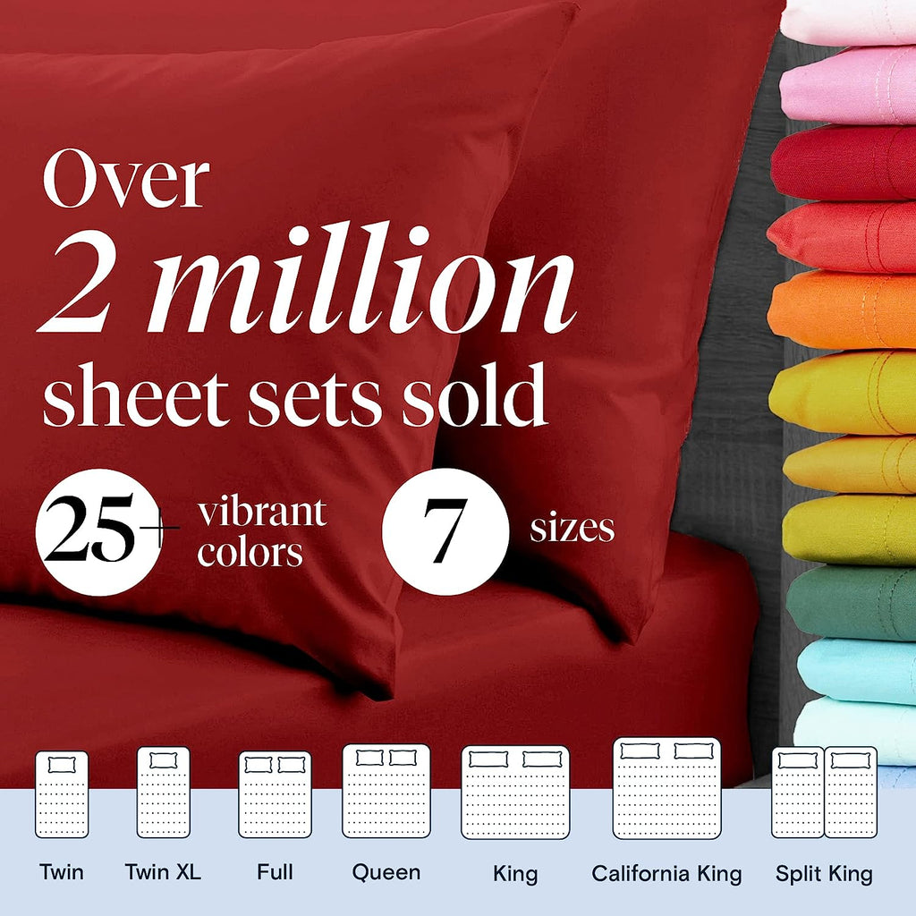 LuxClub Twin XL Sheets Set - Soft Twin Bed Sheets for Boys and Girls, 4 PC Deep Pockets 18" Eco Friendly Wrinkle Free Kids Fitted Sheets Machine Washable Hotel Bedding Silky Soft - Red Twin XL