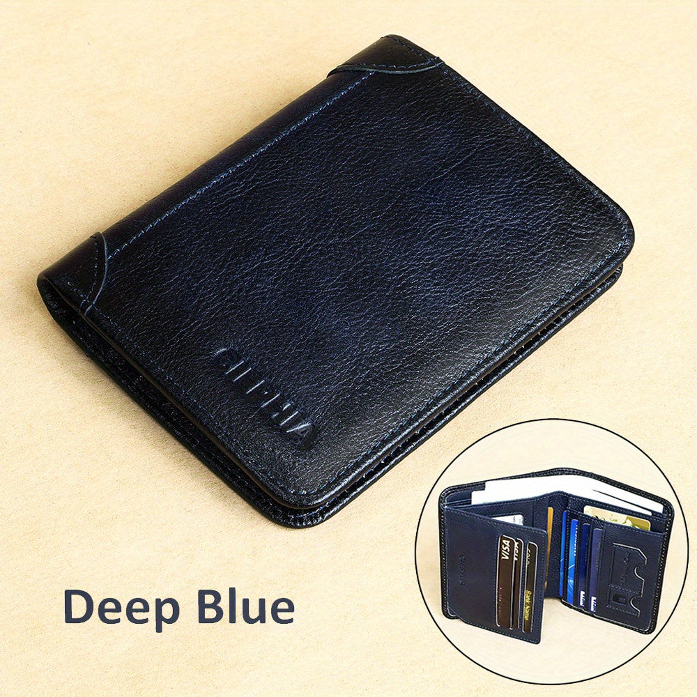 1pc Genuine Leather Rfid BlocWallets For Men, Retro Thin Short Multi-functional ID Credit Card Holder, Gifts To Men On Valentine's Day