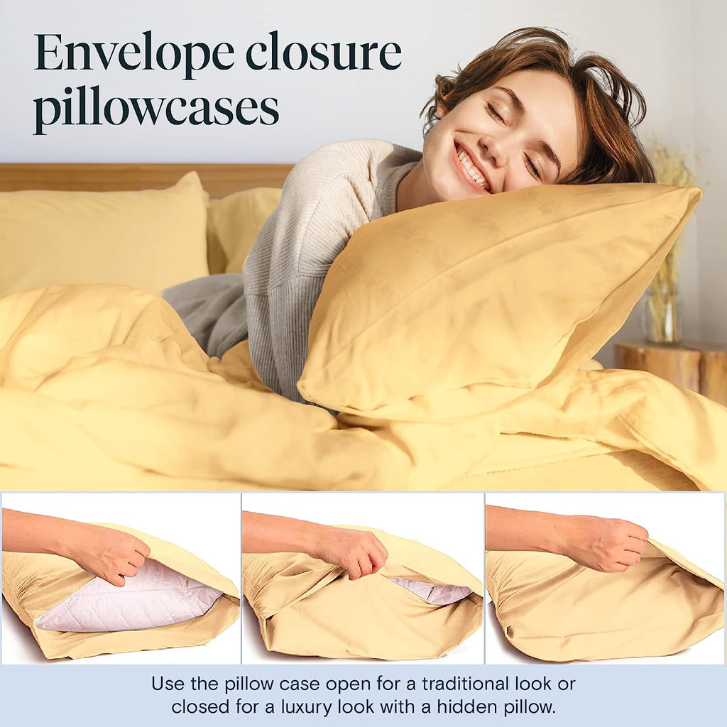 LuxClub Twin XL Sheets Set - Soft Twin Bed Sheets for Boys and Girls, 4 PC Deep Pockets 18" Eco Friendly Wrinkle Free Kids Fitted Sheets Machine Washable Hotel Bedding Silky Soft - Yellow Twin XL
