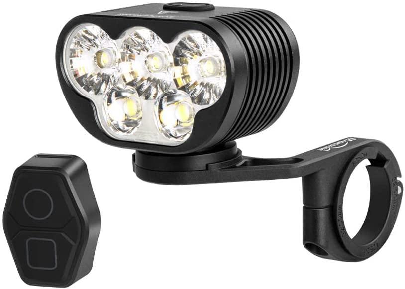 Magicshine Monteer 8000S Galaxy Bike Headlight, V2 Remote Version. 4800 Lumen Flood Beam with 3200 Lumen spot Beam. 10,000mAh Type-C Battery Pack with Reverse Charging. IP65 Waterproof. The Ultimate MTB Light.