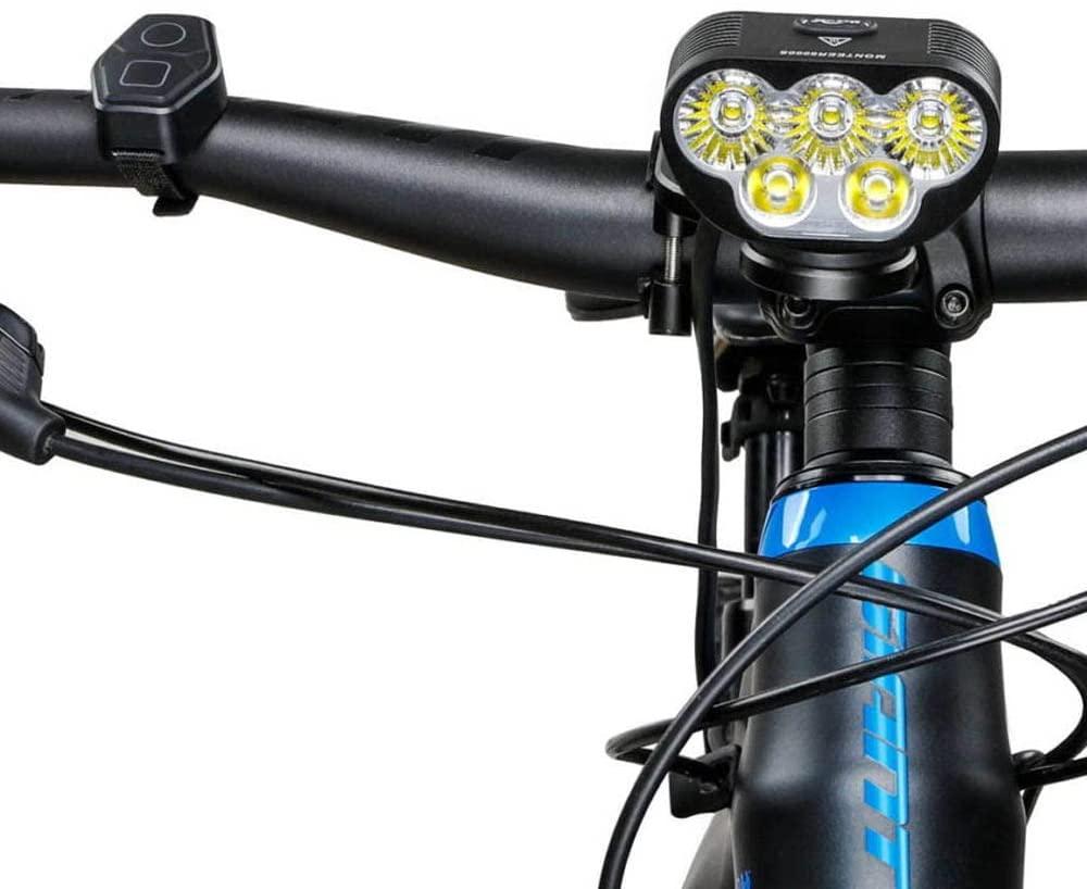 Magicshine Monteer 8000S Galaxy Bike Headlight, V2 Remote Version. 4800 Lumen Flood Beam with 3200 Lumen spot Beam. 10,000mAh Type-C Battery Pack with Reverse Charging. IP65 Waterproof. The Ultimate MTB Light.