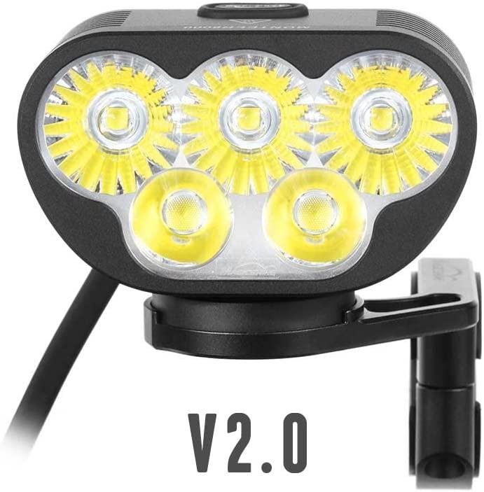 Magicshine Monteer 8000S Galaxy Bike Headlight, V2 Remote Version. 4800 Lumen Flood Beam with 3200 Lumen spot Beam. 10,000mAh Type-C Battery Pack with Reverse Charging. IP65 Waterproof. The Ultimate MTB Light.