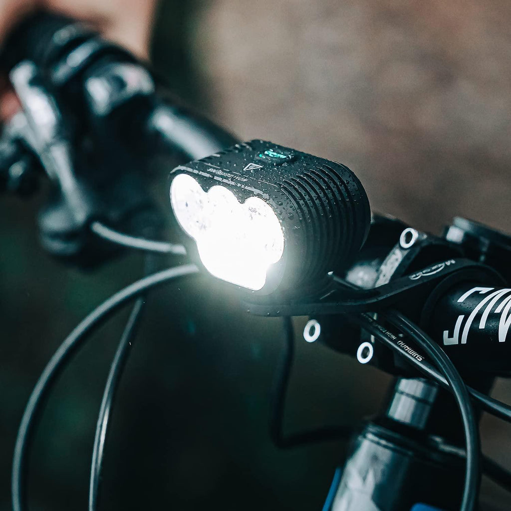 Magicshine Monteer 8000S Galaxy Bike Headlight, V2 Remote Version. 4800 Lumen Flood Beam with 3200 Lumen spot Beam. 10,000mAh Type-C Battery Pack with Reverse Charging. IP65 Waterproof. The Ultimate MTB Light.
