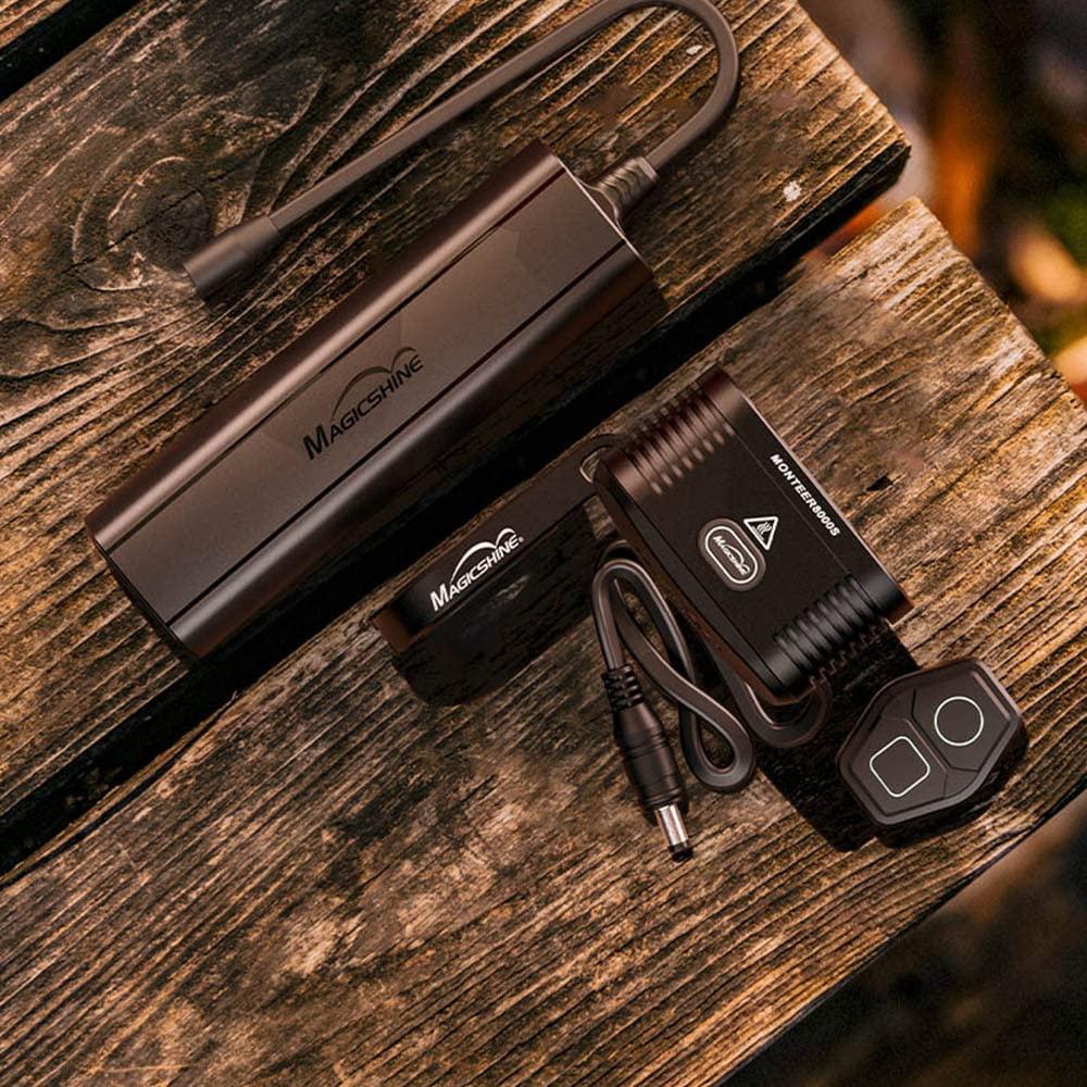 Magicshine Monteer 8000S Galaxy Bike Headlight, V2 Remote Version. 4800 Lumen Flood Beam with 3200 Lumen spot Beam. 10,000mAh Type-C Battery Pack with Reverse Charging. IP65 Waterproof. The Ultimate MTB Light.