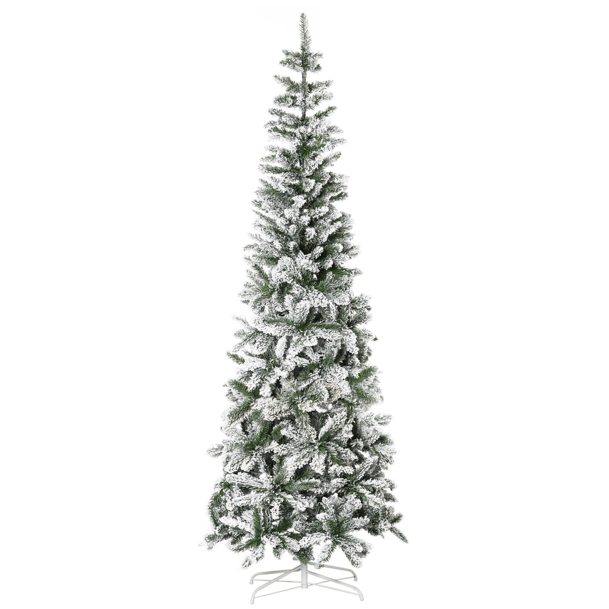 HOMCOM 7.5' Christmas Tree w/ Unlit Snow Flocked Branches for Holiday Indoor