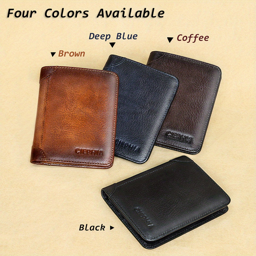 1pc Genuine Leather Rfid BlocWallets For Men, Retro Thin Short Multi-functional ID Credit Card Holder, Gifts To Men On Valentine's Day