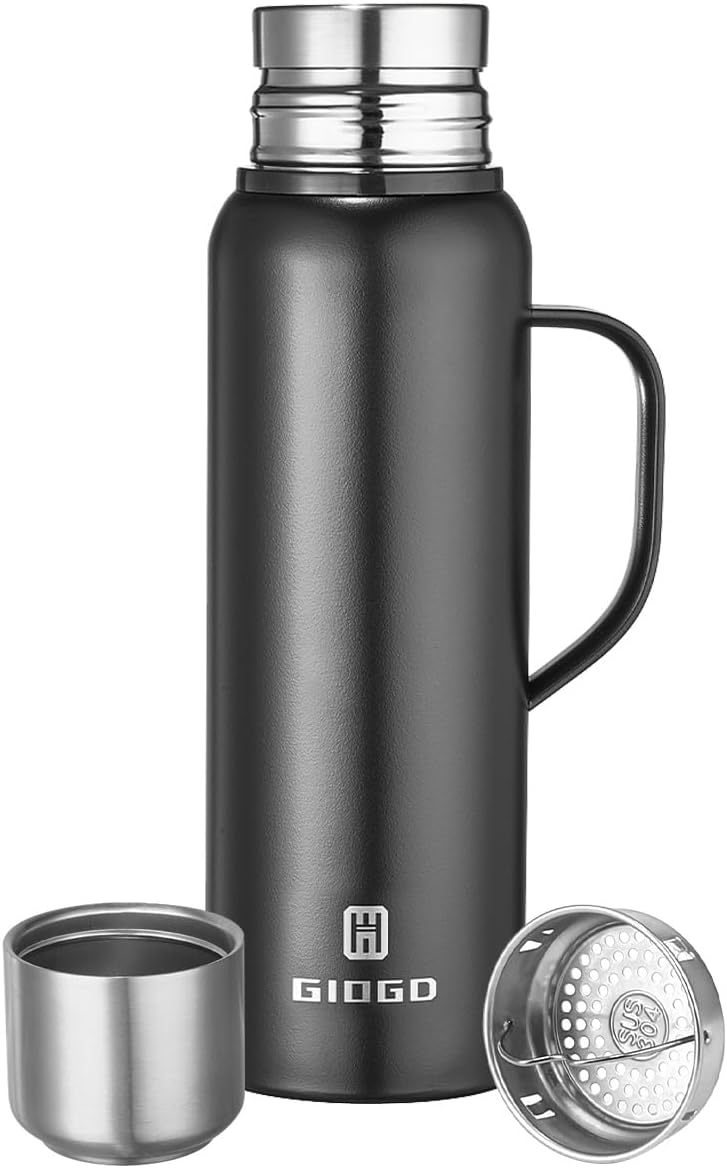 Insulated vacuum Thermo Bottle 1000ml/33.8oz with cup Stainless steel coffee bottles for hot and cold drink water flask.