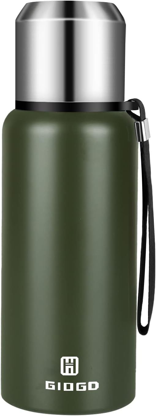 Insulated vacuum Thermo Bottle 1000ml/33.8oz with cup Stainless steel coffee bottles for hot and cold drink water flask.
