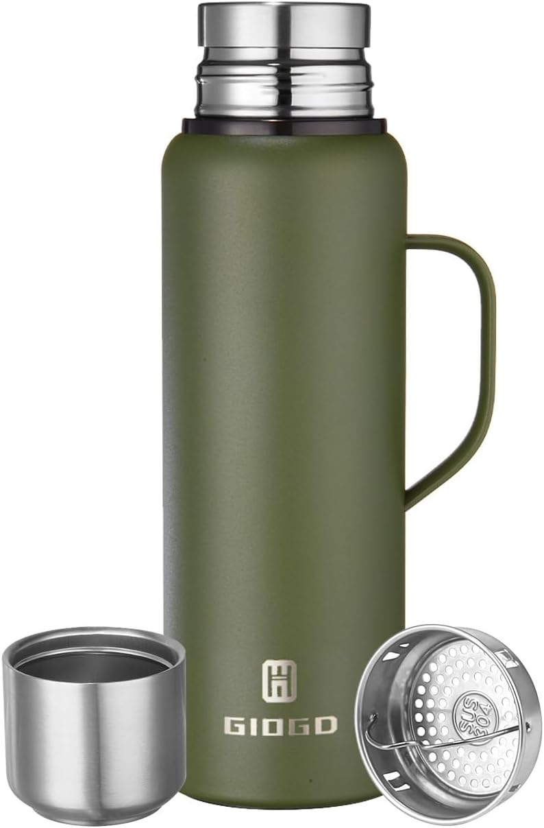 Insulated vacuum Thermo Bottle 1000ml/33.8oz with cup Stainless steel coffee bottles for hot and cold drink water flask.
