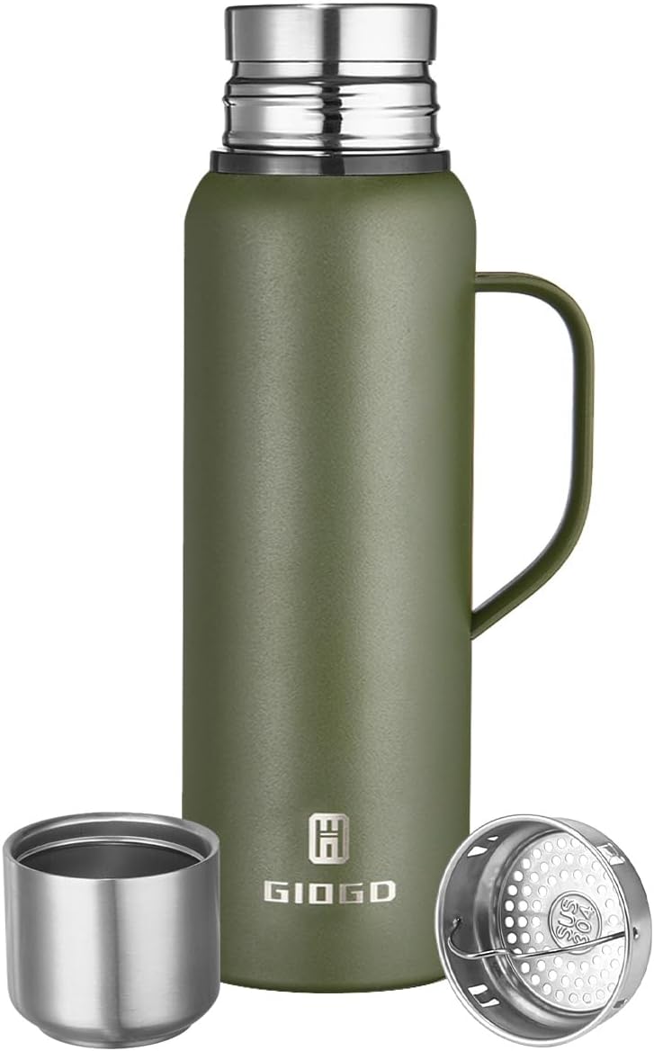 Insulated vacuum Thermo Bottle 1000ml/33.8oz with cup Stainless steel coffee bottles for hot and cold drink water flask.