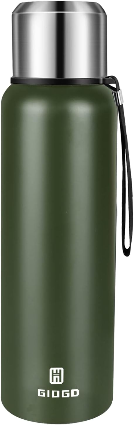 Insulated vacuum Thermo Bottle 1000ml/33.8oz with cup Stainless steel coffee bottles for hot and cold drink water flask.