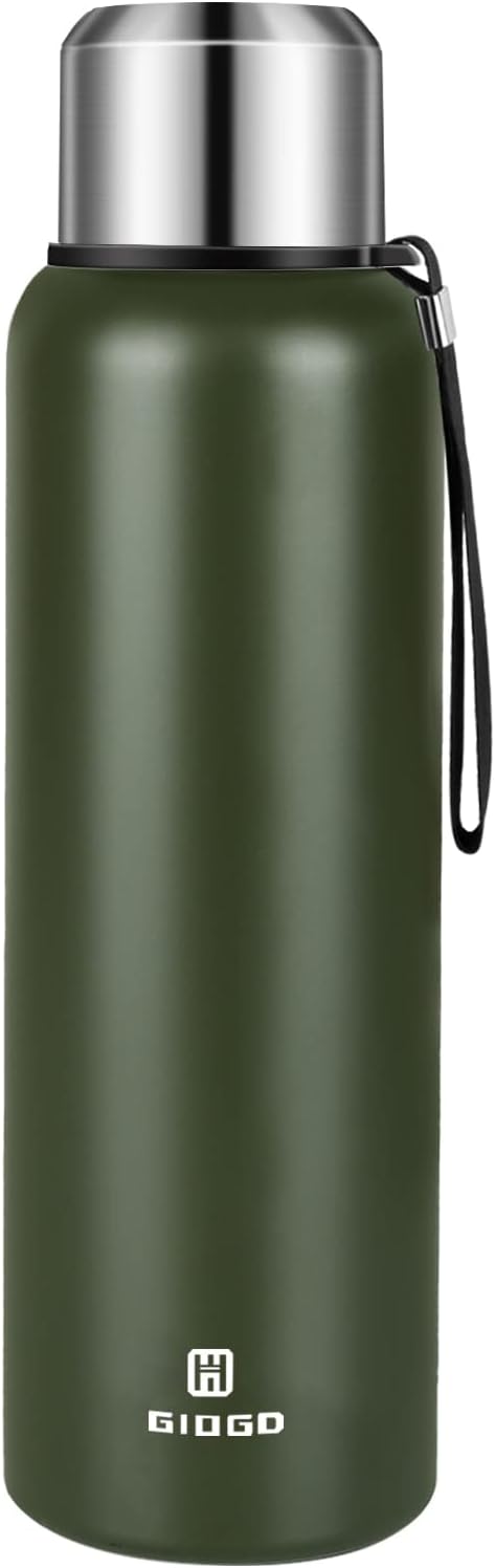 Insulated vacuum Thermo Bottle 1000ml/33.8oz with cup Stainless steel coffee bottles for hot and cold drink water flask.
