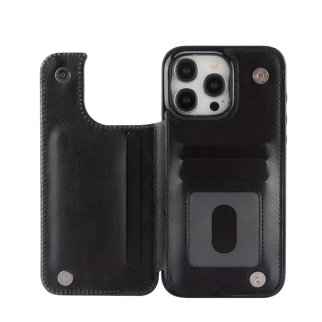 For  15/ 14/ 13/ 12/ 11 Pro Max/ Mini/ XR/ XS Max/ SE 2022/2020/ 7/ 8 Plus Wallet Case With Card Holder, PU Faux Leather Kickstand Card Slots Case, Double Magnetic Clasp And Durable Shockproof Cover