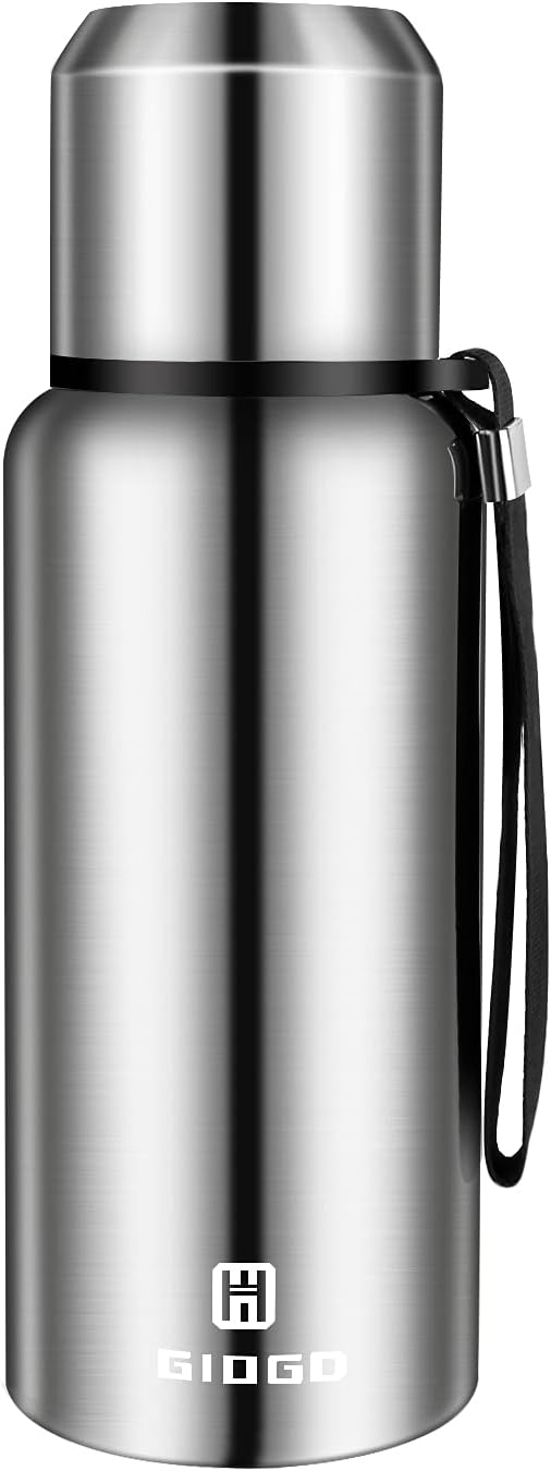 Insulated vacuum Thermo Bottle 1000ml/33.8oz with cup Stainless steel coffee bottles for hot and cold drink water flask.