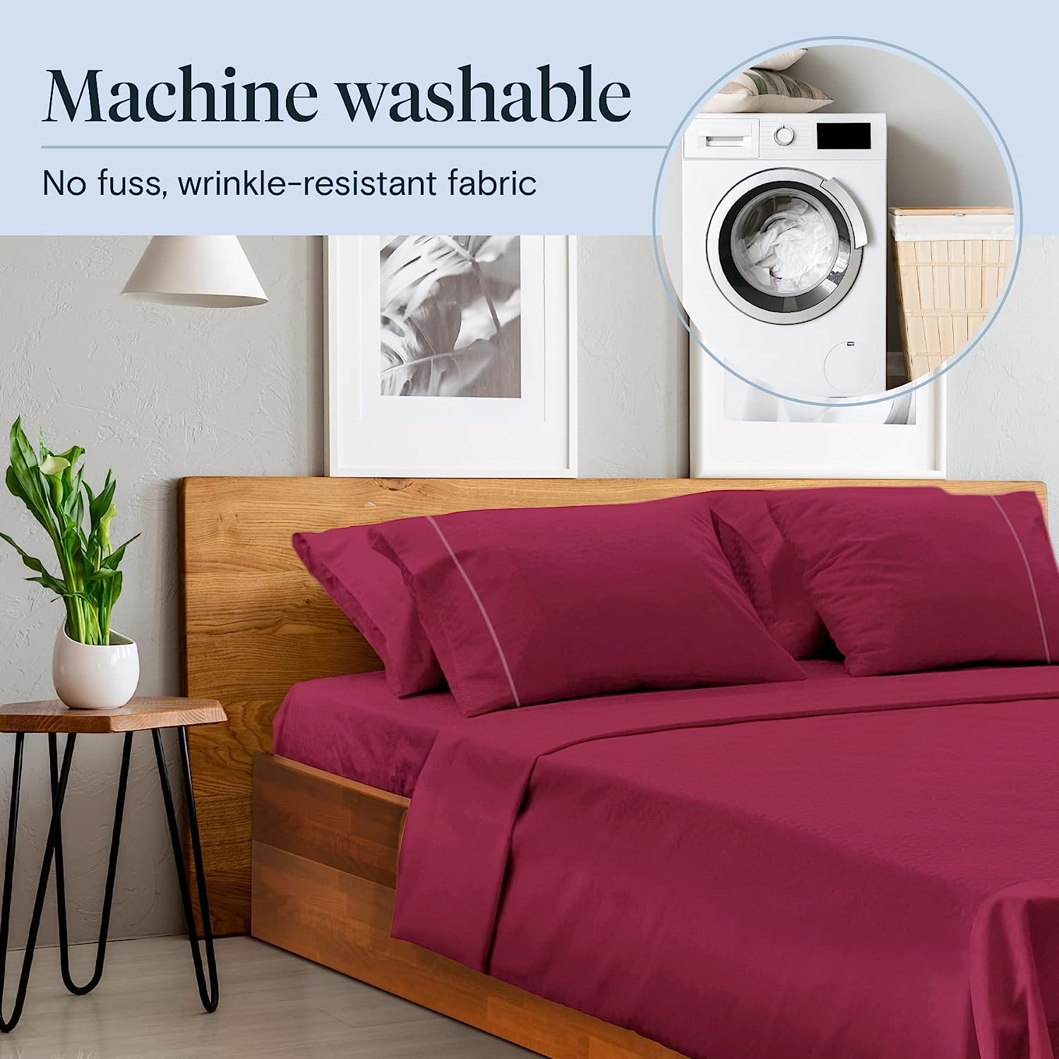 LuxClub 6 PC Full Size Sheet Set Bamboo Sheets Deep Pockets 18" Eco Friendly Wrinkle Free Cooling Sheets Machine Washable Hotel Bedding Silky Soft - Burgundy Full…