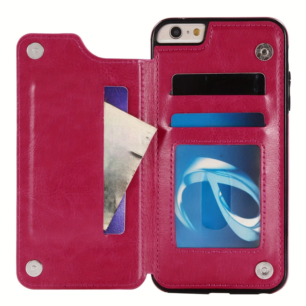 For  15/ 14/ 13/ 12/ 11 Pro Max/ Mini/ XR/ XS Max/ SE 2022/2020/ 7/ 8 Plus Wallet Case With Card Holder, PU Faux Leather Kickstand Card Slots Case, Double Magnetic Clasp And Durable Shockproof Cover