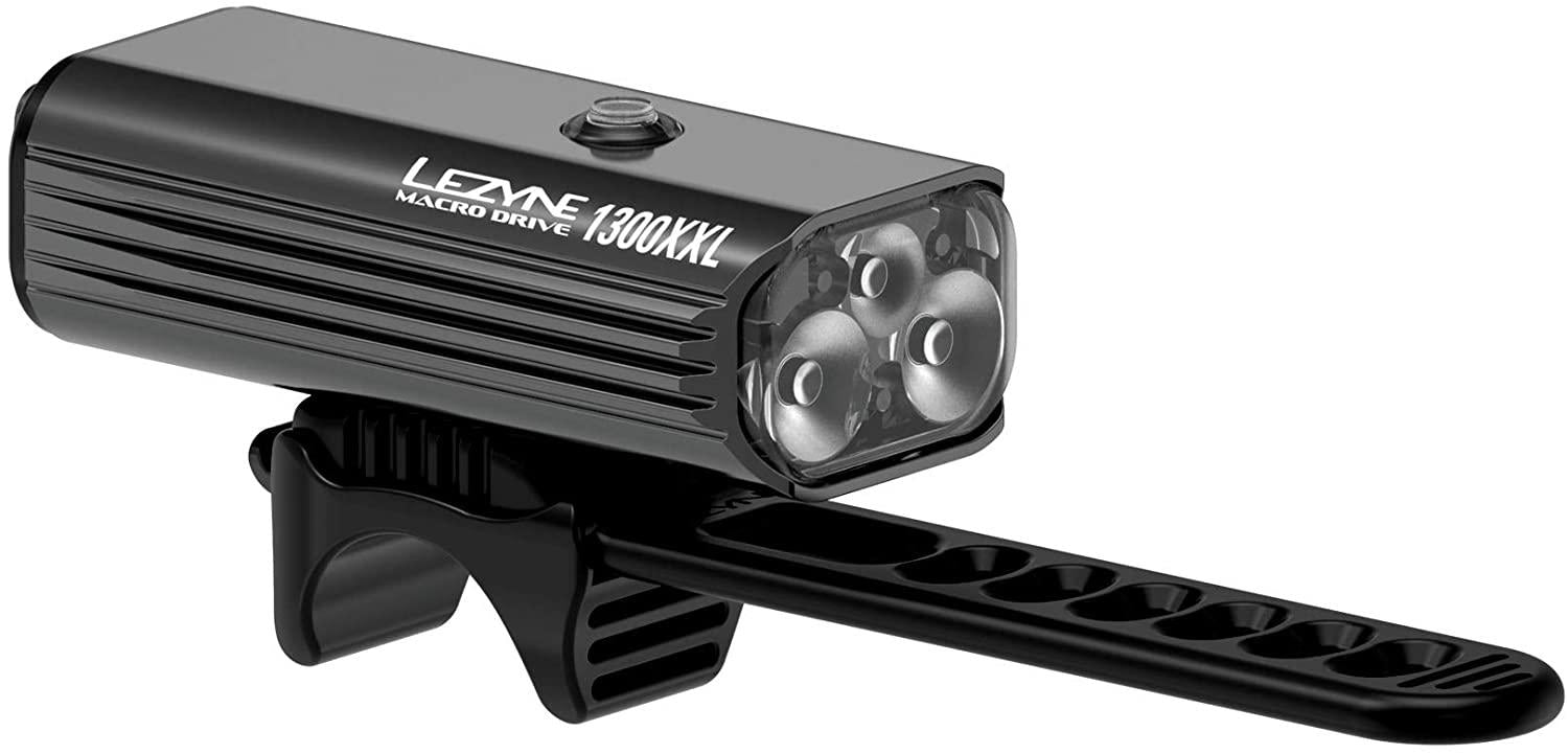 LEZYNE Macro Drive 1300XXL Bicycle Headlight Loaded Kit, Bright 1300 Lumens, 148H Runtime, Includes Remote Switch, Silicon Strap, 31.8 cm Mount, USB Charging Cable, Front Bike Light Kit